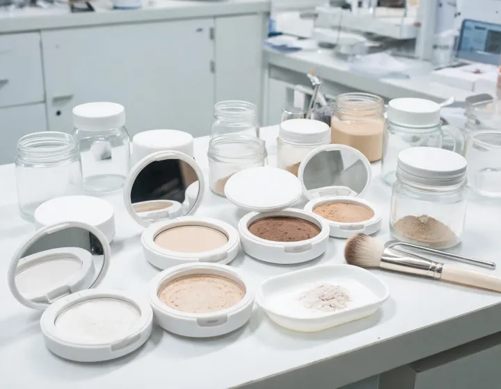 Setting Powder Sourcing on a cosmetics bench, illustration only